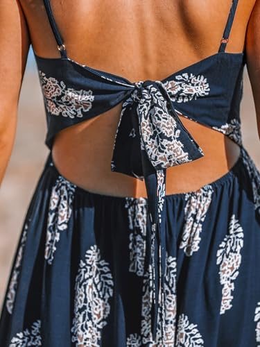 Image of CUPSHE Women's Maxi Dress Floral Print Twisted V Neck Sleeveless Long Dress Summer Casual Dress