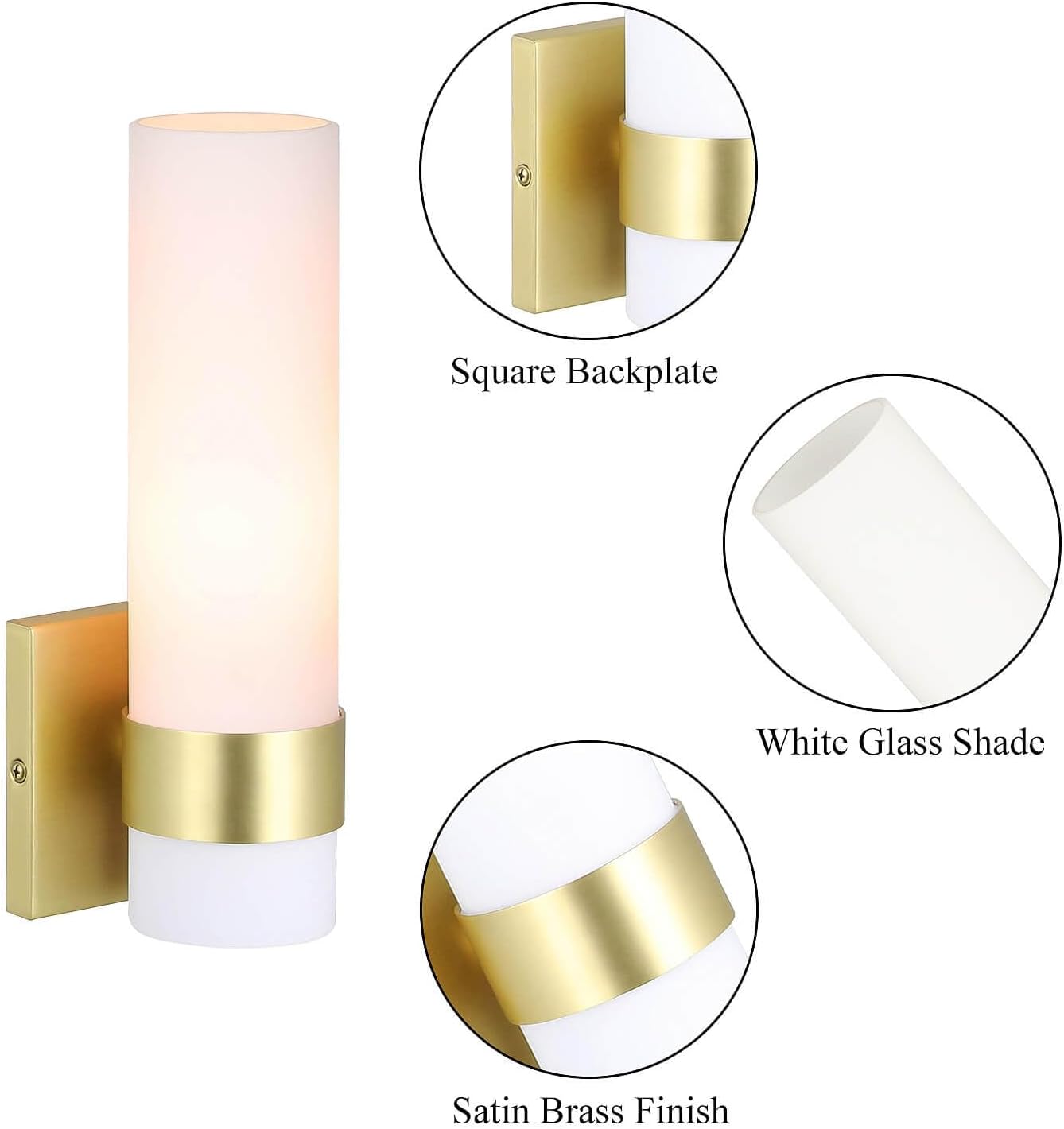 XiNBEi Lighting Sconces Wall Lighting, 1 Light ADA Wall Sconce, Vintage Bathroom Vanity Light with Tube Glass Satin Brass Finish for Kitchen & Corridor XB-W1185-SB