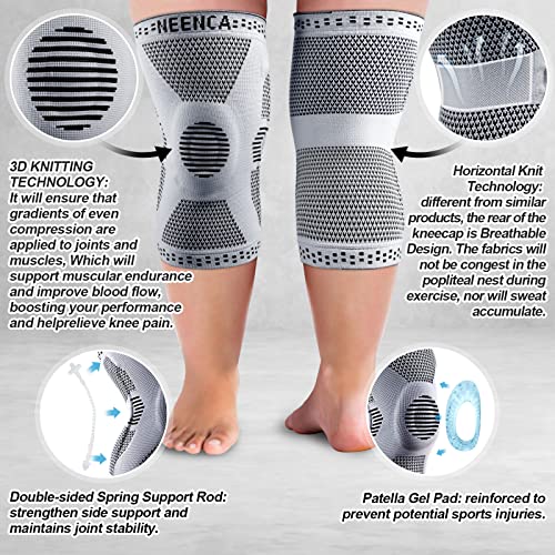 NEENCA Plus Size Knee Brace for Knee Pain, Knee Support with Side Stabilizers & Patella Gel Pad, Knee Compression Sleeve for Meniscus Tear, Arthritis Joint Pain Relief, ACL, PCL, All Sports. Plus Size