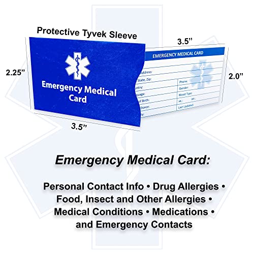 Emergency Medical Cards for Wallet (4 Pack) Tri-Folding with Tyvek Sleeves - Emergency Contact ID Wallet Card Blue, White 3.5*2 inch3