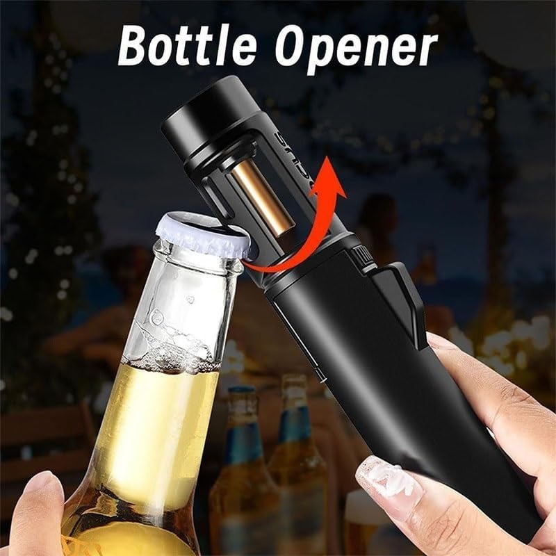Fireblaze Electric Lighter,Portable Adjustable Refillable Butane Jet Lighter,Windproof Adjustable Flame Size,360 Degree Rotating Ignition,Comes with A Built-in Bottle Opener(Black)