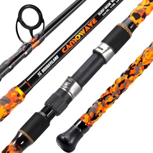 Sougayilang Surf Spinning Fishing Rod Carbon Travel Surf Rod M/MH 3 Piece Spinning Fishing Rod Orange 12'