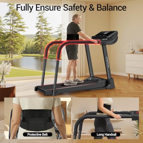 Image of UMAY Rehab Treadmill with Extended Handrails for Safety & Balance, 0.1 MPH Low-Speed Increment Running Machine with Pulse Sensors, Auto-Folding Home Recovery Treadmill 300 LBS Weight Capacity