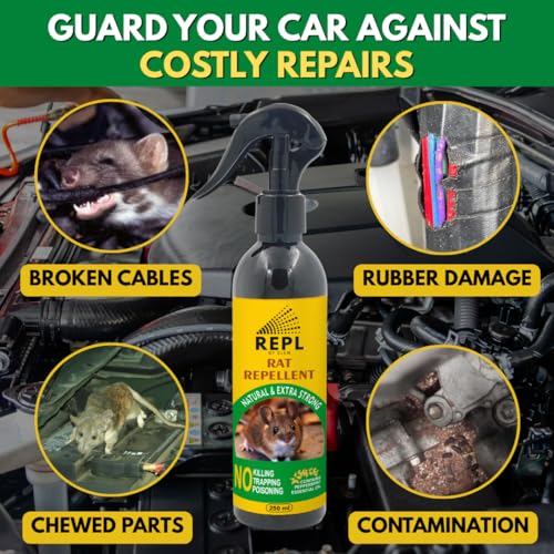 Image of Repl Rat Repellent Spray For Car & Home -250ml | 100% Natural Oils Based Rat Spray For Car Engine And Interior | Not Rat Killer But Rat Repellent For Home | 30 Days Long Bike & Car Rat Protector