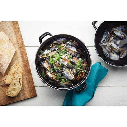 Foto von KitchenCraft World of Flavours Mediterraner Muscheltopf, Emaille Kochtopf,“Moules“ Aufschrift, Schwarz, Groß, 25 cm