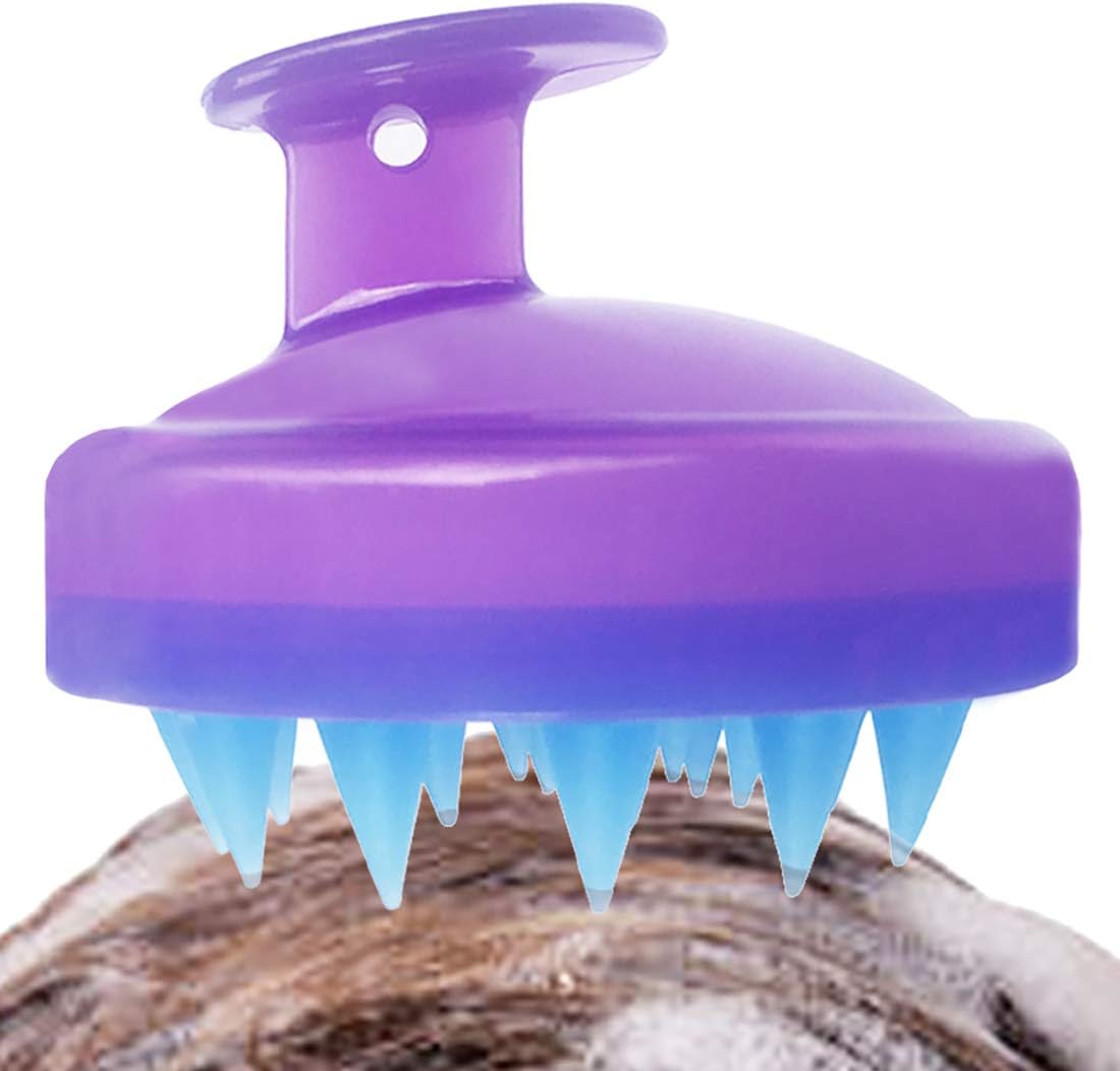 Hair Shampoo Brush,Scalp Massager Brush,Manual Head Scalp Massage Brush for Wet & Dry, Soft Silicone Bristles Care for The Scalp, Promote Hair Growth(Purple（1Pcs ）)