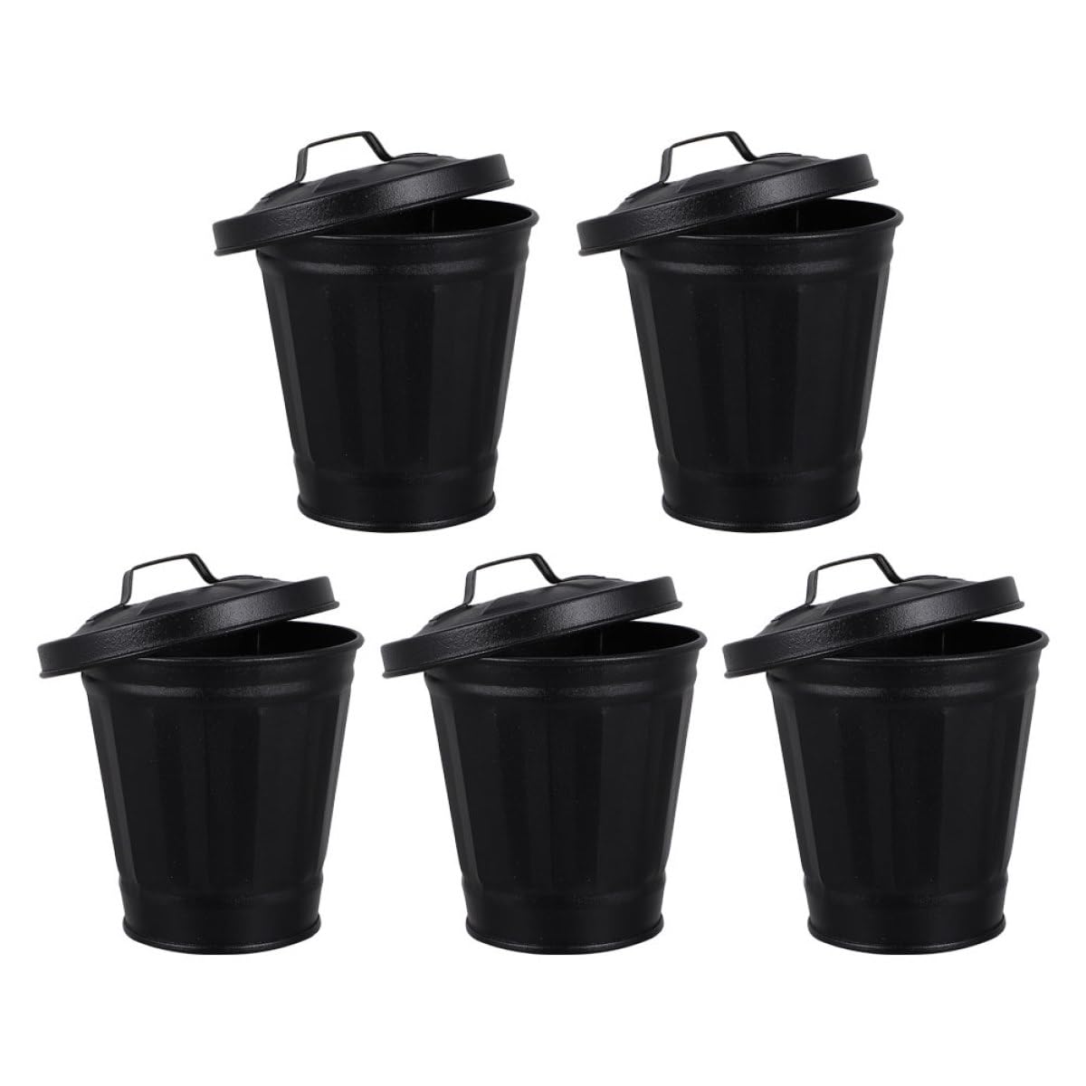 5pcs Mini Desktop Trash Cans with Lid, Iron Art Small Garbage Holders for Office Bedroom Living Room, Decorative Tiny Wastebins for Desk Storage and Organization