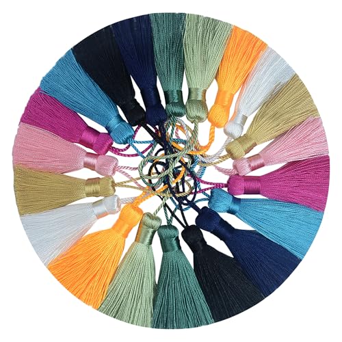 Image of Makhry 20pcs 4.3 Inch Handmade Silky Floss Mini Tiny Craft Tassels with 2-Inch Cord Loop and Small Chinese Knot for Earrings, Souvenir, Bookmarks, DIY Craft Accessory,Tags (Mixed)
