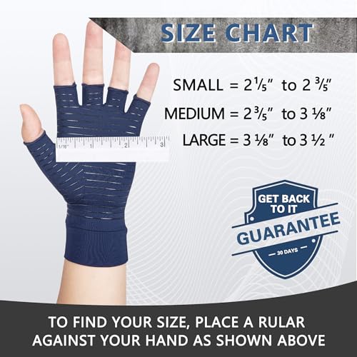 Image of Copper Arthritis Gloves for Women Men, Fingerless Breathable & Moisture Wicking Arthritis Compression Gloves for Relieving Carpal Tunnel Aches, Rheumatoid Pains, Joint Swell Navy M