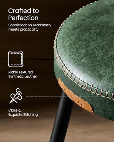 Image of VASAGLE EKHO Collection - Bar Stools Set of 2, Kitchen Counter Stools, Breakfast Stools, Synthetic Leather with Stitching, Mid-Century Modern, 24.8-Inch Tall, Home Bar, Forest Green ULBC080C01V1 | Breakfast Stools, Synthetic Leather with Stitching, Mid-Century Modern, Home Bar, Forest Green, EKHO Collection ULBC080C01