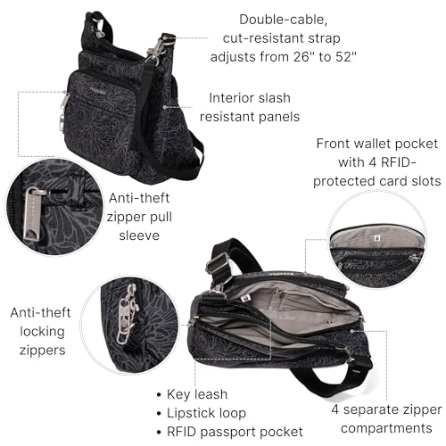 Image of Baggallini Securtex Anti-theft Crossover Crossbody Bag 11 inchw X 8.5 inchh, Rfid, Built-in Wallet, Locking Zippers