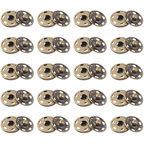 Opopark Press Studs Snaps Fasteners Buttons (19mm 20 Sets), Rust Proof Metal Coat Invisible Sew-on Antique Brass Buttons for Purse Handbag Clothes Sewing Craft DIY Supplies Cover
