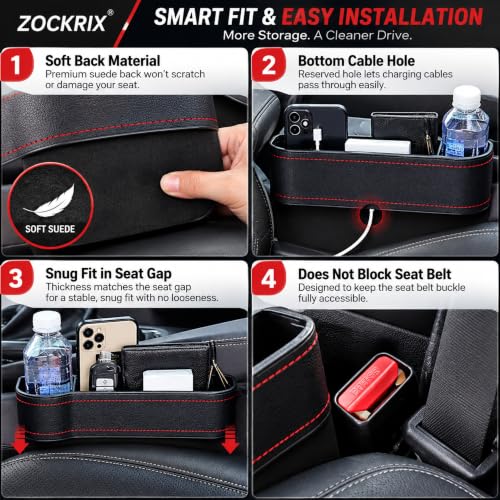 Image of Car Seat Gap Storage Box with Cup Holder, PU Leather Organizer for Phone, Keys and Small Items