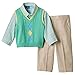 Great Guy Boys Argyle Plaid Vest, Shirt & Pants Set (3T, Green)