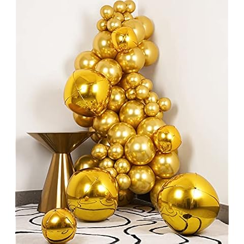SUWEN Metallic Chrome Gold Balloons and Gold 4D Balloon 69PCS Different Sizes Latex Shiny Helium Balloon and Foil Balloon kit for Birthday Graduation Wedding Shower Anniversary Party Decorations Cover