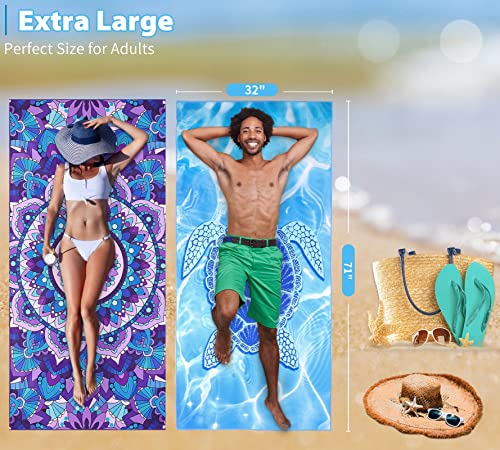 2 Pack Microfiber Oversized Lightweight Beach Towel 71"X32" Xl Extra Large Thin Sand Free Towels Travel Swim Pool Yoga Gym Camping For Adults Women Men Beach Essentials Accessories Vacation Gift #TOP2