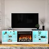 JINS&VICO Modern 79Inch Farmhouse Electric Fireplace TV Stand for TVs up to 90 inch, Wooden Media En