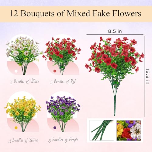 Der Rose 12 Bundles Fake Flowers, Artificial Flowers for Outdoors UV Resistant Colorful Silk Floral Stems for Garden Porch Patio Balcony Decor image 2