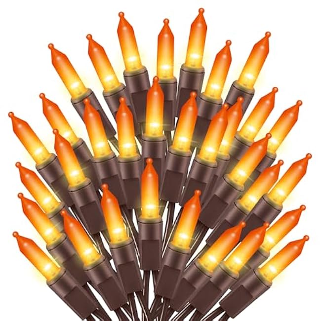 Ultra-Bright Connects End to End Orange Christmas Mini Lights 300L 63.8Ft(2Sets-Each 150L)UL Listed Incandescent Bulb String Light for Indoor Outdoor Halloween Home Garden Party Tree Decor