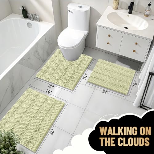 Image of OLANLY Thick Bathroom Runner Rugs 44x24, Extra Absorbent Chenille Striped Bath Rugs, Rubber Backing, Machine Wash Dry, Long Bath Mats for Bathroom, Tub and Shower, Home Decor Accessories, Vanilla