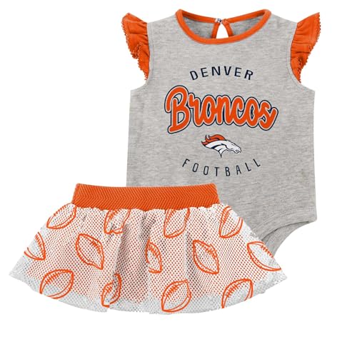 NFL New Born Infant 0/3M-6/9M Officially Licensed All Dolled Up 2 Piece Creeper Bodysuit and Skirt Set (Denver Broncos, 0-3 Months)