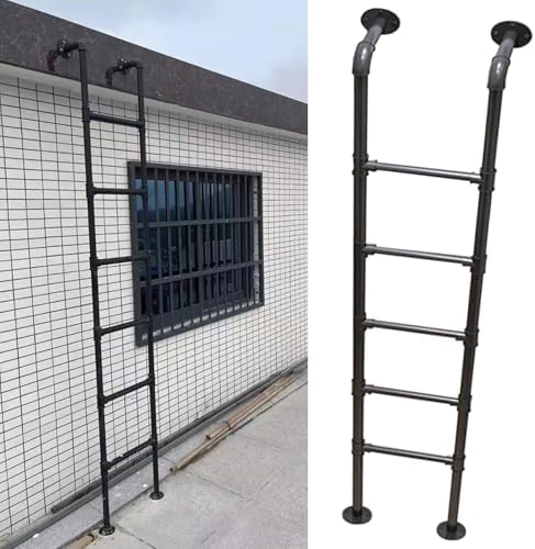 Heavy Duty Emergency Egress Ladder for Window Well, 100-300cm Adjustable Metal Step Ladder with Mounting Hardware, Safe Climbing Solution for High Beds, Decks, RVs, Apartments (2/7.5ft/91)