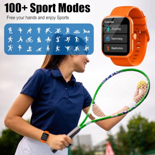 Image of 2026 Smart Watch for Men Women (Answer /Make Call), 1.96 inch HD Fitness Tracker Running Watch,IP68 Waterproof,Pedometer, Sleep /Step /Activity /Heart Rate Monitor,110 Sport Mode Smartwatch for Android,Orange