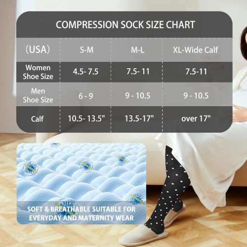 Image of LEVSOX Cotton Compression Socks for Women&Men 20-30mmHg Knee High Cute Support Sock for Nurses Pregnancy Travel