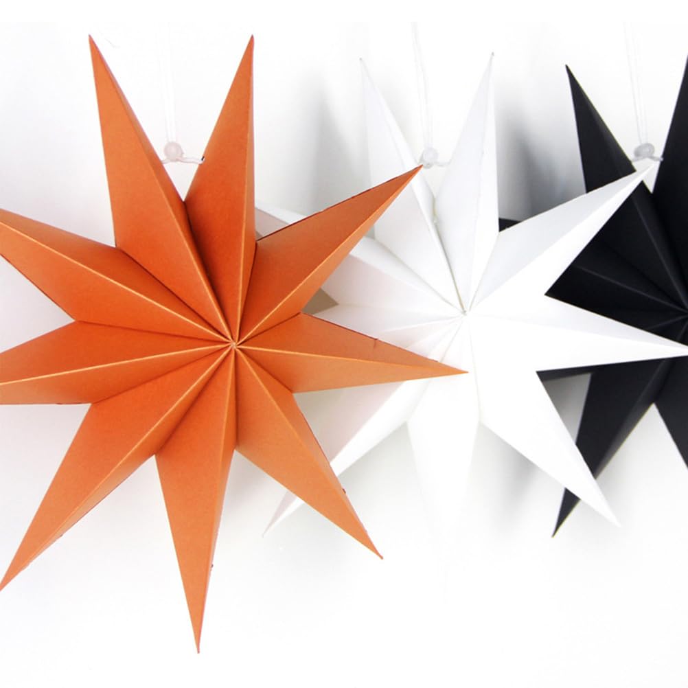Nativity Ornaments 9 Pointed Paper Star Lantern Ceiling Hanging Lampshade for LED Light Wedding Birthday Christmas Party Decoration Orange Wedding Decor