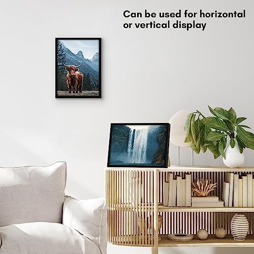 Americanflat 9x12 Picture Frame with Shatter-Resistant Glass - Streamline Collection - Thin Border Photo Frame for Tabletop and Wall Display - Hanging Hardware and Easel Stand Included - Black