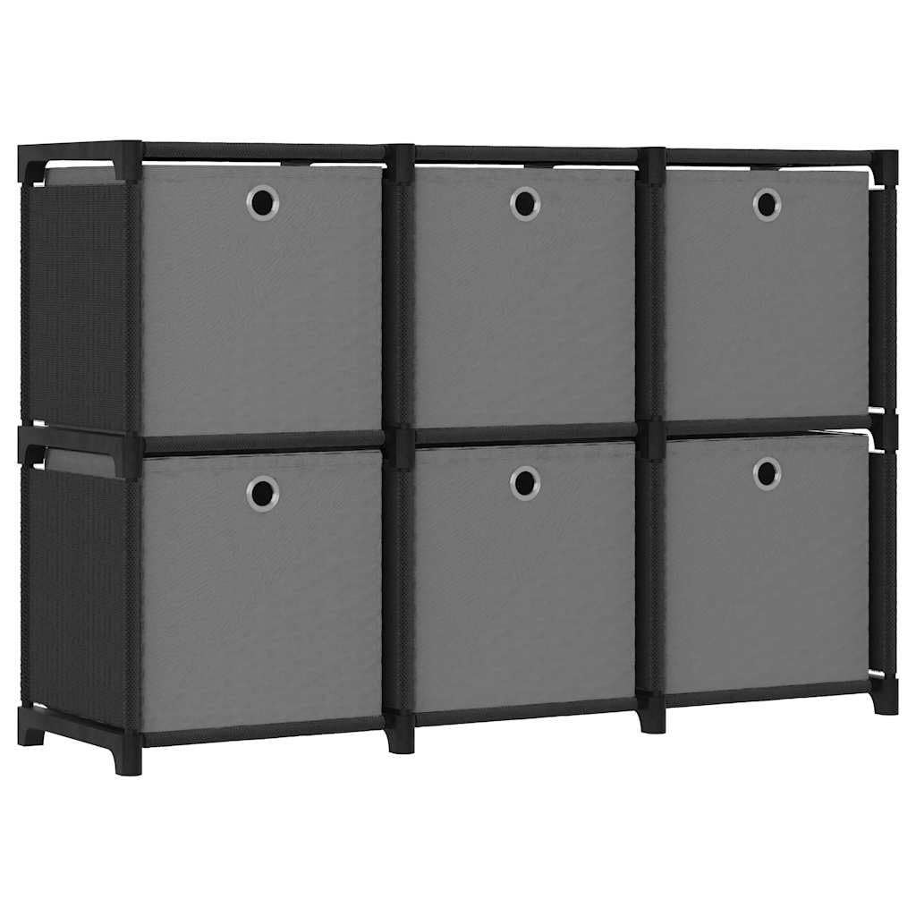 Générique Scaffale autoportante con 6 scomparti con 6 scatole in tessuto, telaio in acciaio nero, 103 x 30 x 72,5 cm, archiviazione e presentazione per libri, foto e piante