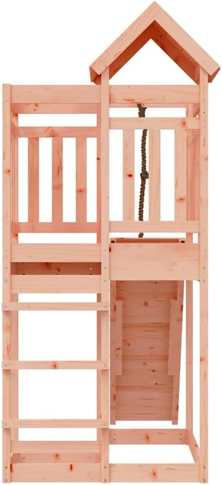 Wooden Outdoor Playhouse for Kids, Large Backyard Play Tower with Climbing Wall and Ladder, Solid Douglas Wood Activity Center for Toddlers, Durable Garden Playground Structure, Brown