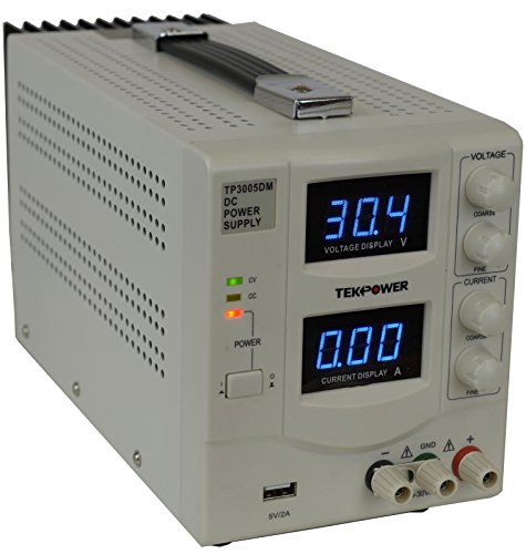 TekPower TP3005DM Linear Adjustable Digital DC Power Supply 30V 5A with a 5V/2A USB Port,Lab Grade, Super Clean and Quiet