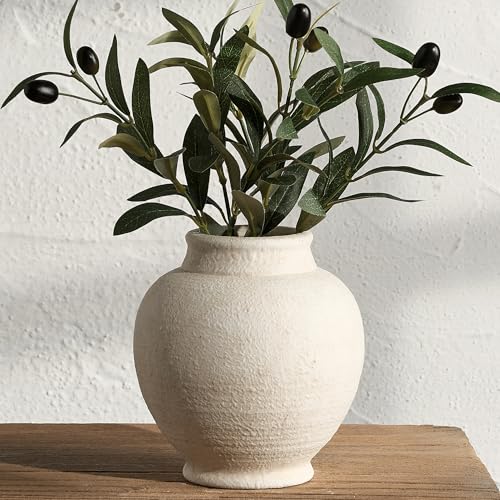 Ceramic Rustic Farmhouse Vase Small Flower Vase Decorative Vase Short Pottery Vases for Home Decor Table Living Room Entryway Mantel Bookshelf Bedroom Bathroom Kitchen - 6 W