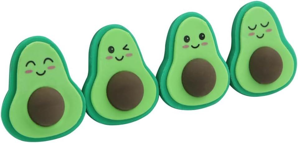 Avocado Pencil Erasers, 3D Mini Fruit Erasers - 4 Pcs Cute School & Office Supply, Detachable & Assembleable