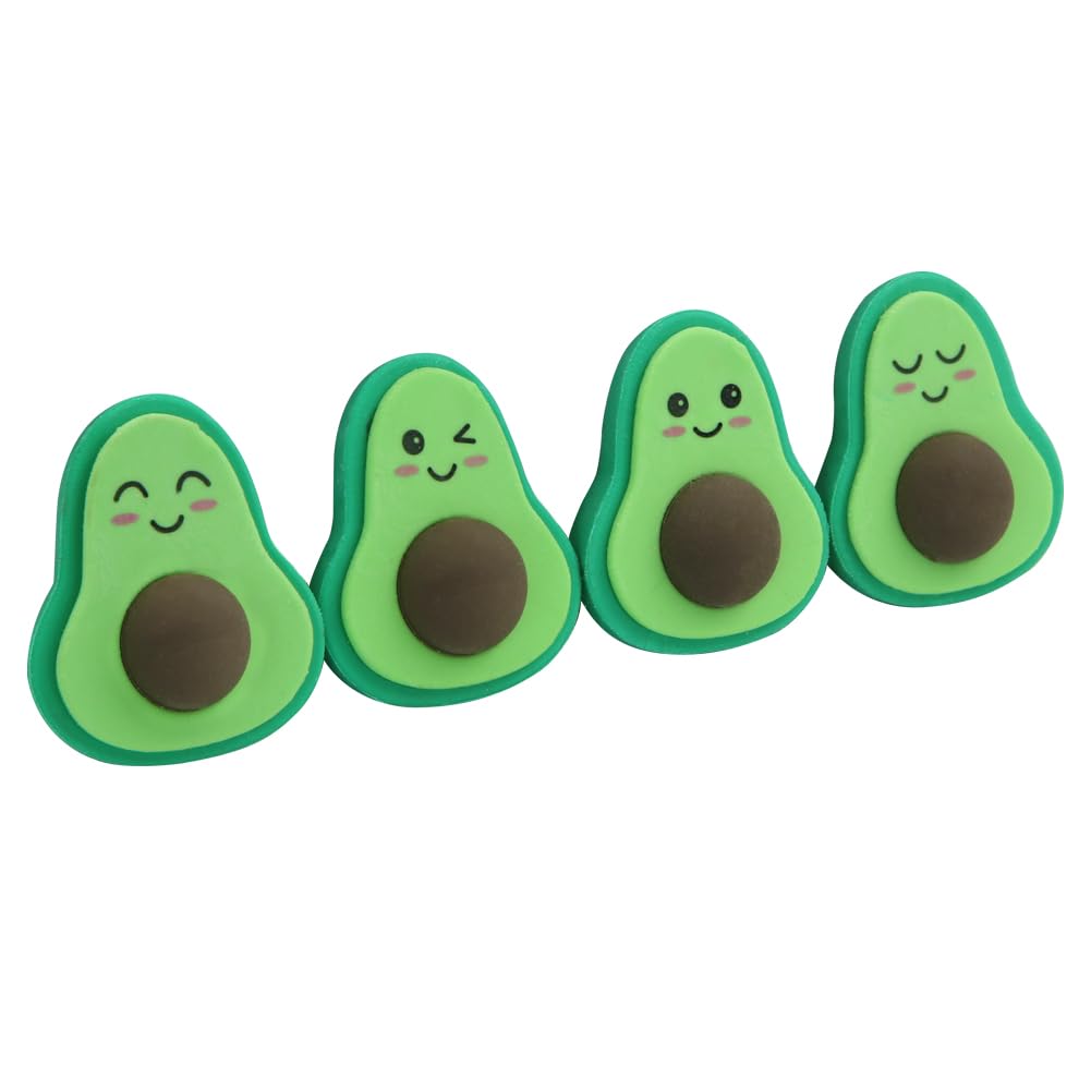 Avocado Pencil Erasers, 3D Mini Fruit Erasers - 4 Pcs Cute School & Office Supply, Detachable & Assembleable