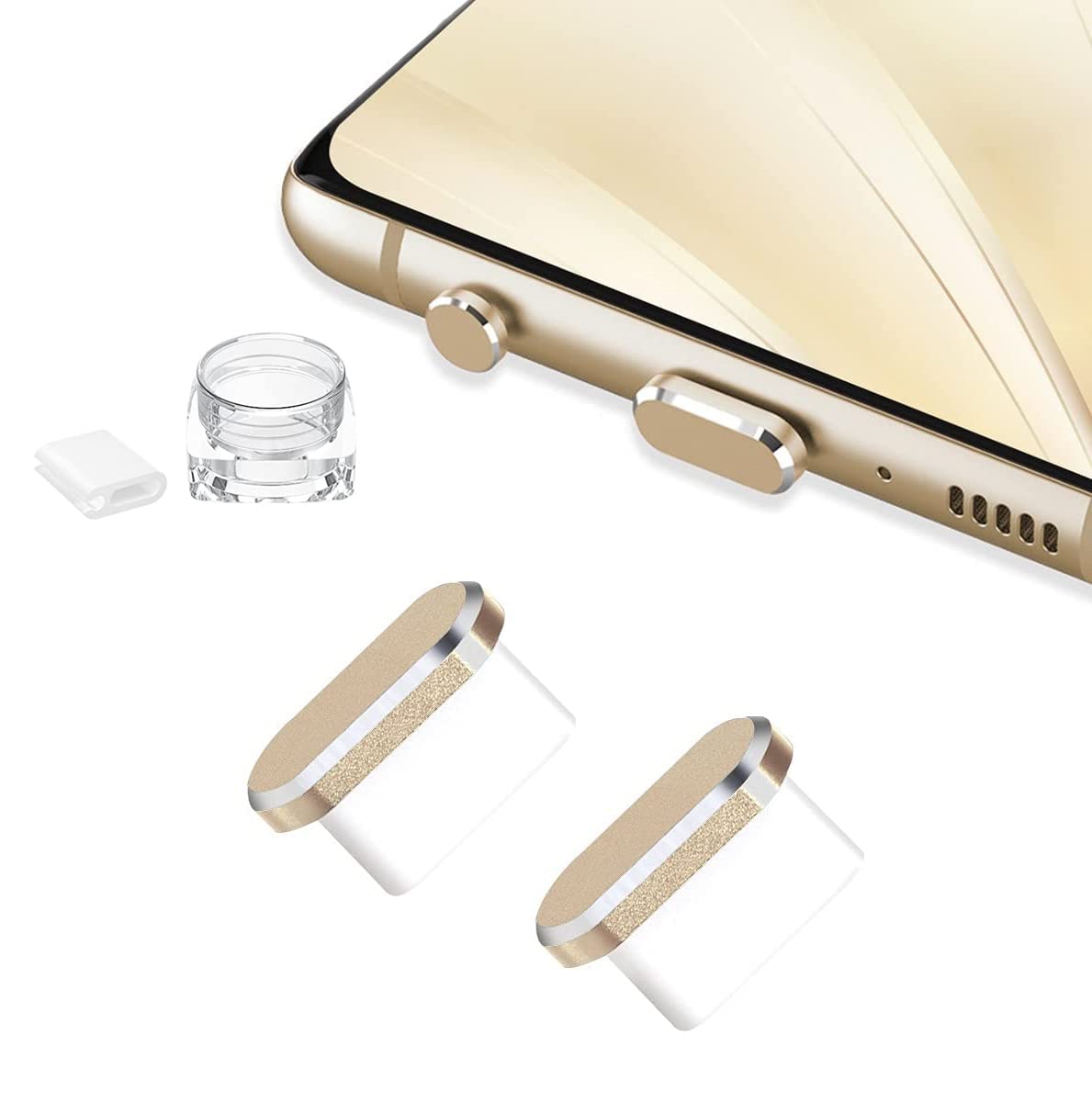 Mizi [2 Pack] USB-C Metal Anti Dust Plug Cover, Protect Charging Port from Dust and Moist with Storage Box and Cable Clip Holder for All Android Type-C Devices - Gold (B0BGC9DXYF) Amazon Price History, Amazon Price Tracker