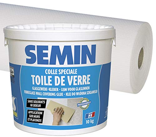Colle pour Toiles de Verre et Revêtements Muraux Légers en Pâte, Seau 5 kg et Toile de Verre pour Murs et Plafonds, Sem Toile Eco T 023, Motif Maille, 50 m x 1 m