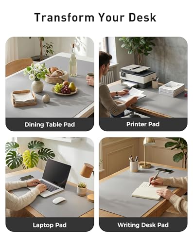 Image of Aothia Faux Leather Desk Mat - Large Mouse Pad, Non-Slip PU Leather Blotter, Waterproof Writing Surface for Office and Home (Light Grey, 42 inch x 17 inch)