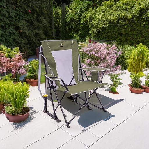 gci outdoor comfort pro rocker camping chair | portable folding rocking chair with durable armrests & drink holder — loden green comfort pro rocker loden green