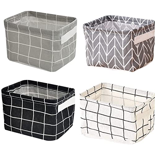 JEOPKO 4 Packs Fabric Storage Basket Organizer with Handles, Foldable Waterproof, Small Baskets and Household Square Mini Box, box