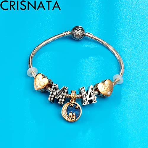 Rose Gold Lover Couple On Crescent Moon Star Dangle Charms, Fit Pandora Wedding Anniversary Bracelet, 925 Sterling Silver Cz Necklace Beads, Gift For Valentines Wife/Husband #TOP3