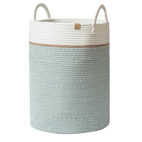 LA JOLIE MUSE Woven Basket Rope Storage Baskets - Tall Cotton Basket, Laundry Basket for Blanket, Kids Toy, Nursery Clothes Hamper Basket, Ivy Green, 72 Liter-XL