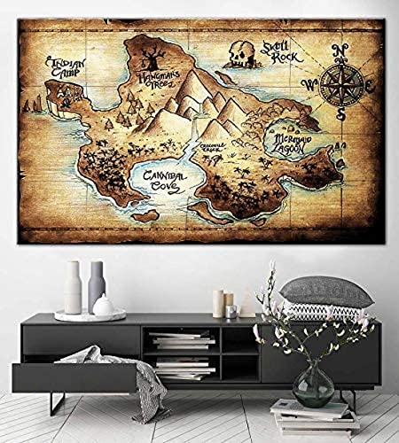 Pintura de pared 50x70cm Impresión de mapa de Neverland sin marco Arte de pared Conjunto de...