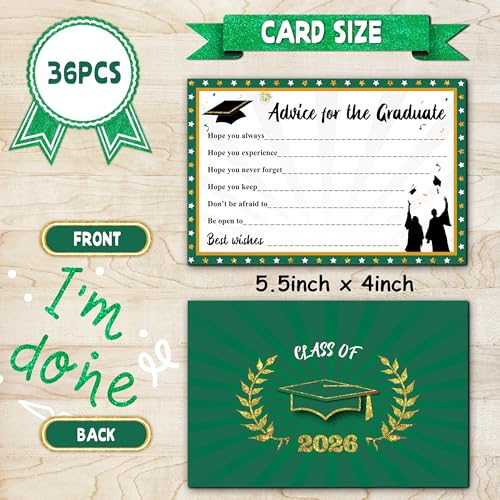 Image of Graduation Decorations Green and Gold 2026 - Guest Book Alternative, Graduation Cards Box with 36PCS Advice Cards, Signature Board Congrats Grad Decoration Graduation Supplies 2026