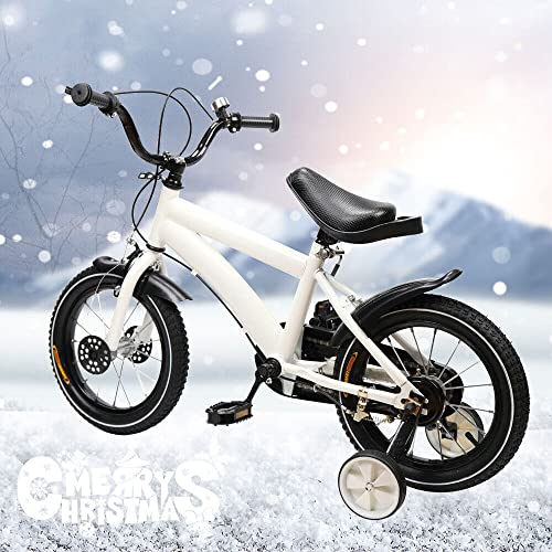 14 Zoll Kinderfahrrad, Unisex Kinderfahrrad, Karbonstahlrahmen mit Stützrädern, geeignet für Kinder von 3-6 Jahren, Leichter Rahmen, komfortable Fahrt (Weiß) – Bild 7