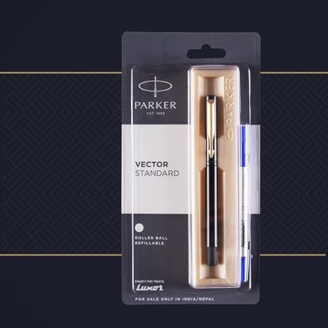 Parker Vector Standard Gold Trim Roller Ball Pen | Ink Color - Blue | Black Body Color | Ergonomic Design | Built for long writing sessions - Image 5