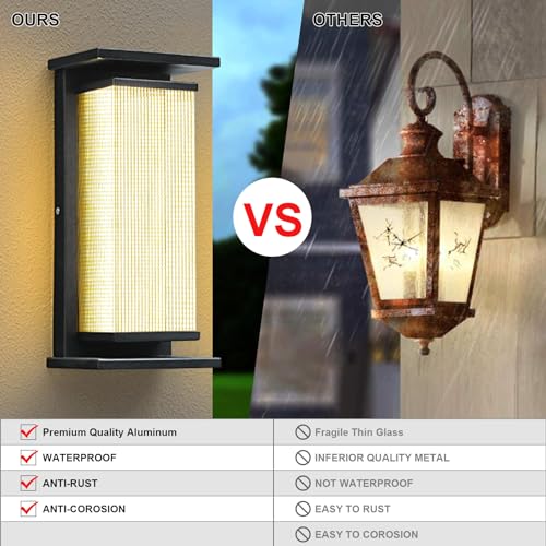 Outdoor Wall Lamp with Clear Glass Casing for Garage Doorway Entryway Patio, Waterproof Exterior Wall Light Fixtures with E26 Base Socket, 1-Pack (Modern Black)