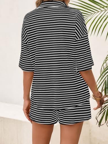 Image of Tankaneo Womens Striped 2 Piece Sets Short Sleeve Lounge Set
