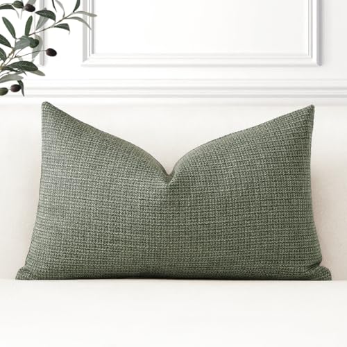 Artscope Linen Cushion Covers Set of 1 Decorative Lumbar Pillowcase Pillow Cover 16x24 Inch for Home Decor Sofa Bedroom Car 40x60cm Gray Green